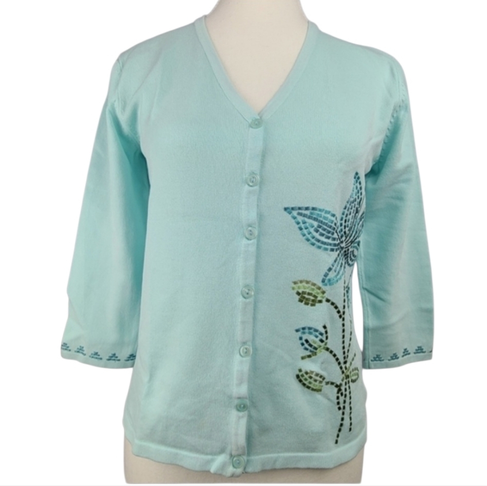 Mat Collection Vintage Pastel Button-Down 3/4 Sleeve Cardigan L